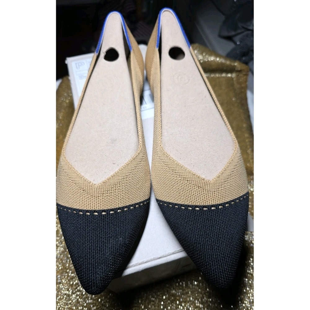 Rothy's Tan and Black Pointed Knit Flats